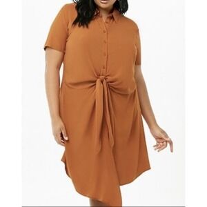 Forever 21 Plus T-shirt Dress Size 3X Amber Orange Tie Front Button Up Boho